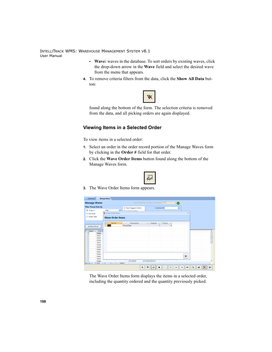 Viewing items in a selected order | IntelliTrack WMS – Warehouse Management System User Manual | Page 224 / 466