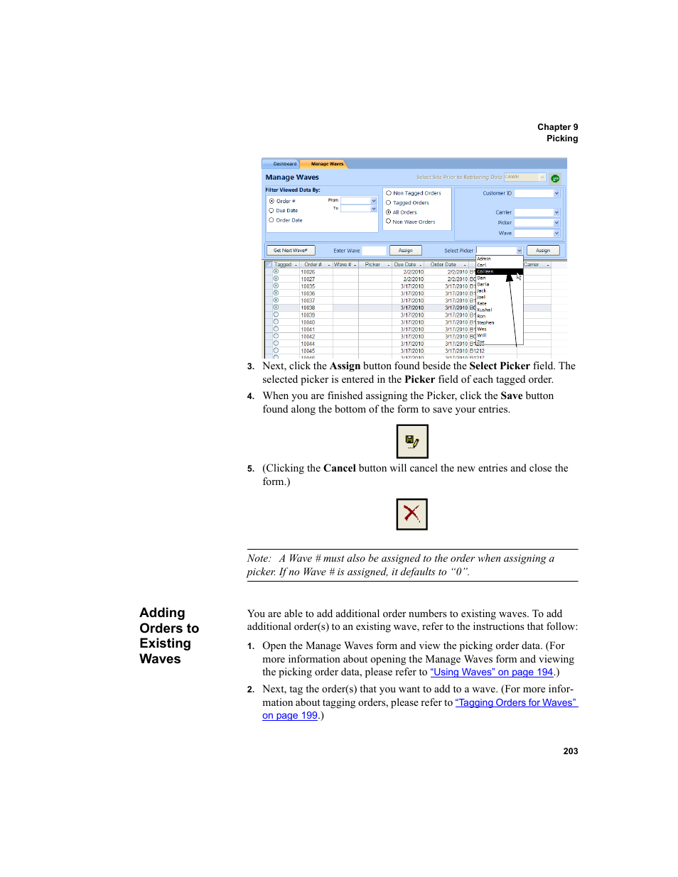 Adding orders to existing waves | IntelliTrack WMS – Warehouse Management System User Manual | Page 229 / 466