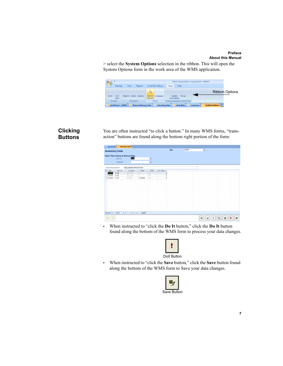 Clicking buttons | IntelliTrack WMS – Warehouse Management System User Manual | Page 23 / 466