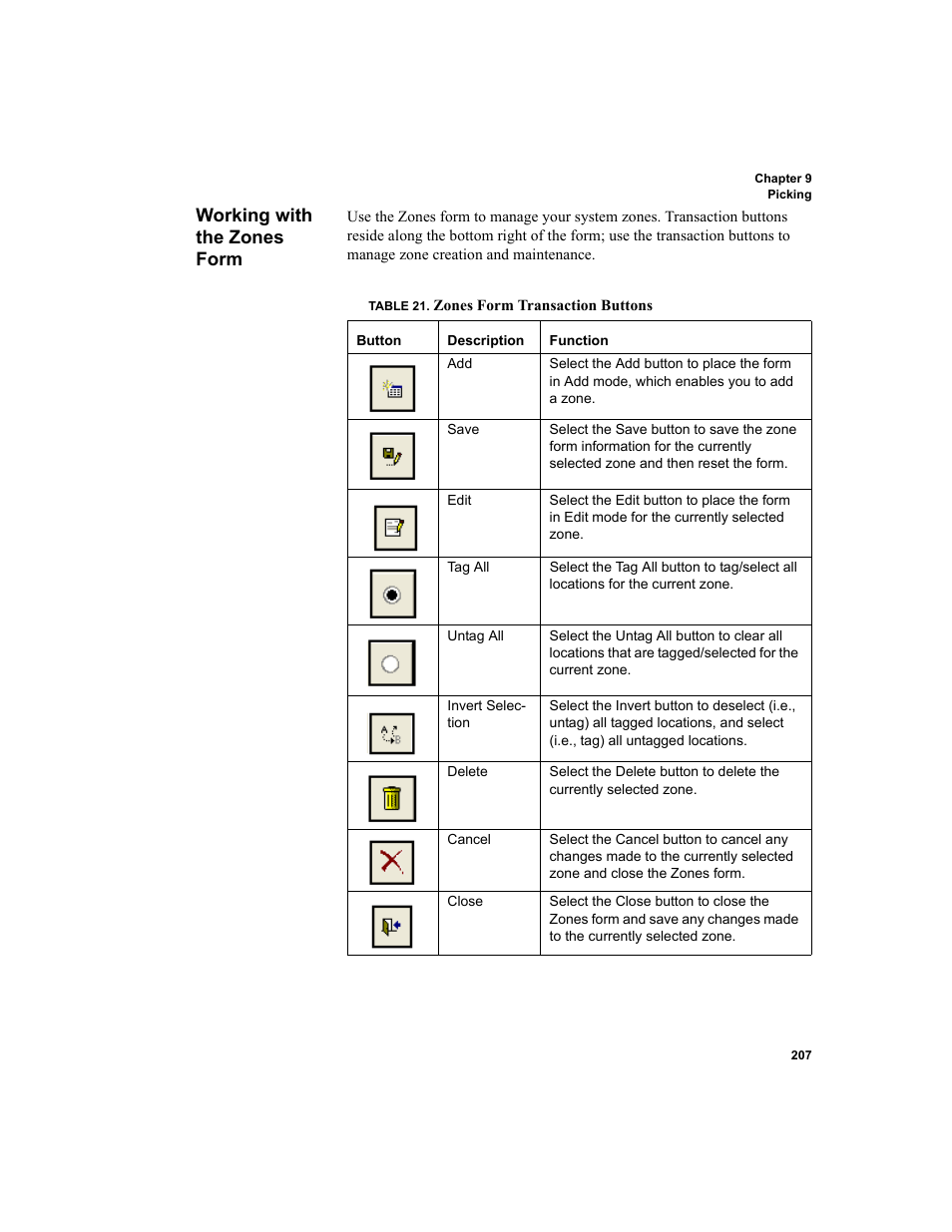 Working with the zones form | IntelliTrack WMS – Warehouse Management System User Manual | Page 233 / 466