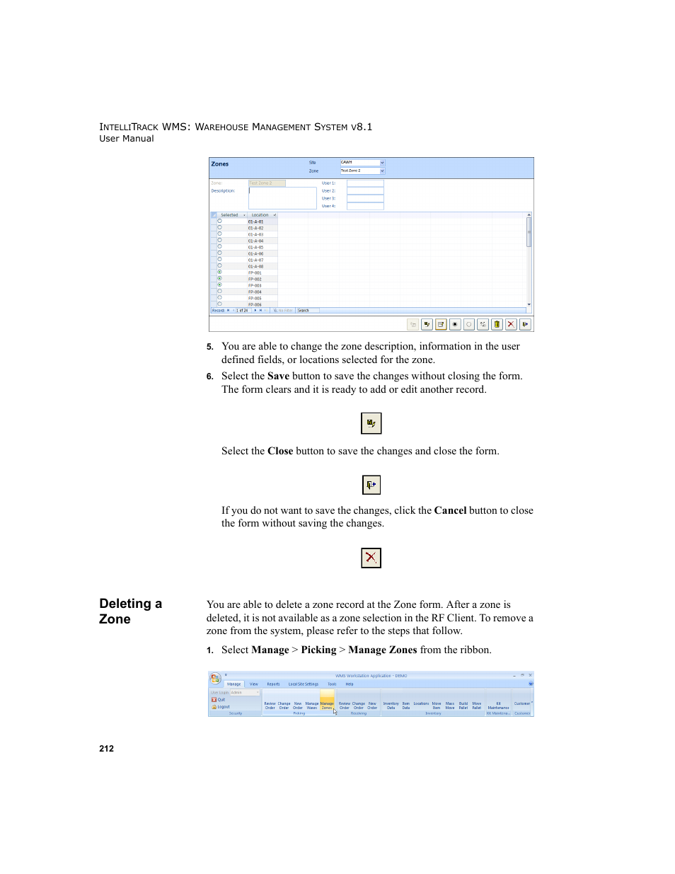 Deleting a zone | IntelliTrack WMS – Warehouse Management System User Manual | Page 238 / 466