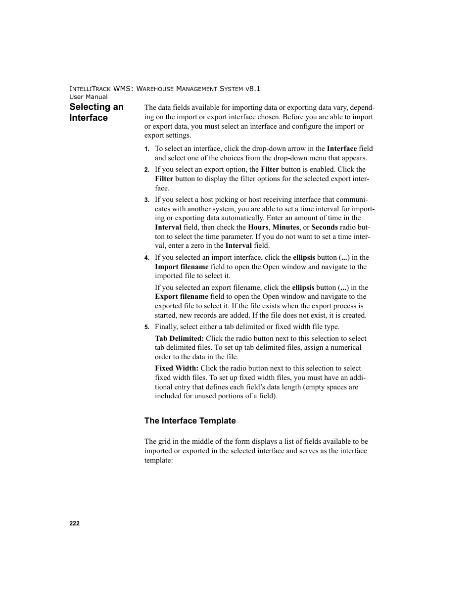 Selecting an interface, The interface template | IntelliTrack WMS – Warehouse Management System User Manual | Page 248 / 466