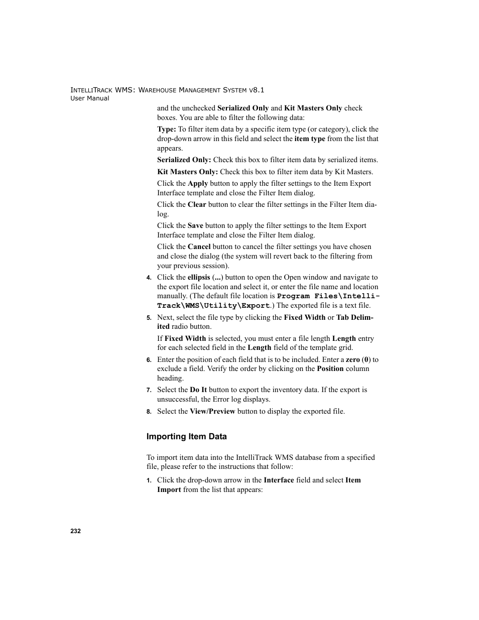 Importing item data | IntelliTrack WMS – Warehouse Management System User Manual | Page 258 / 466