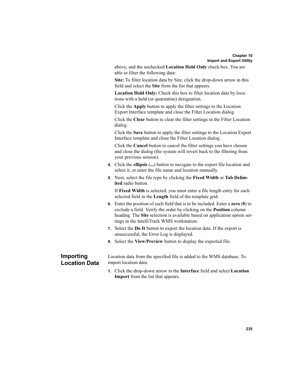 Importing location data | IntelliTrack WMS – Warehouse Management System User Manual | Page 261 / 466