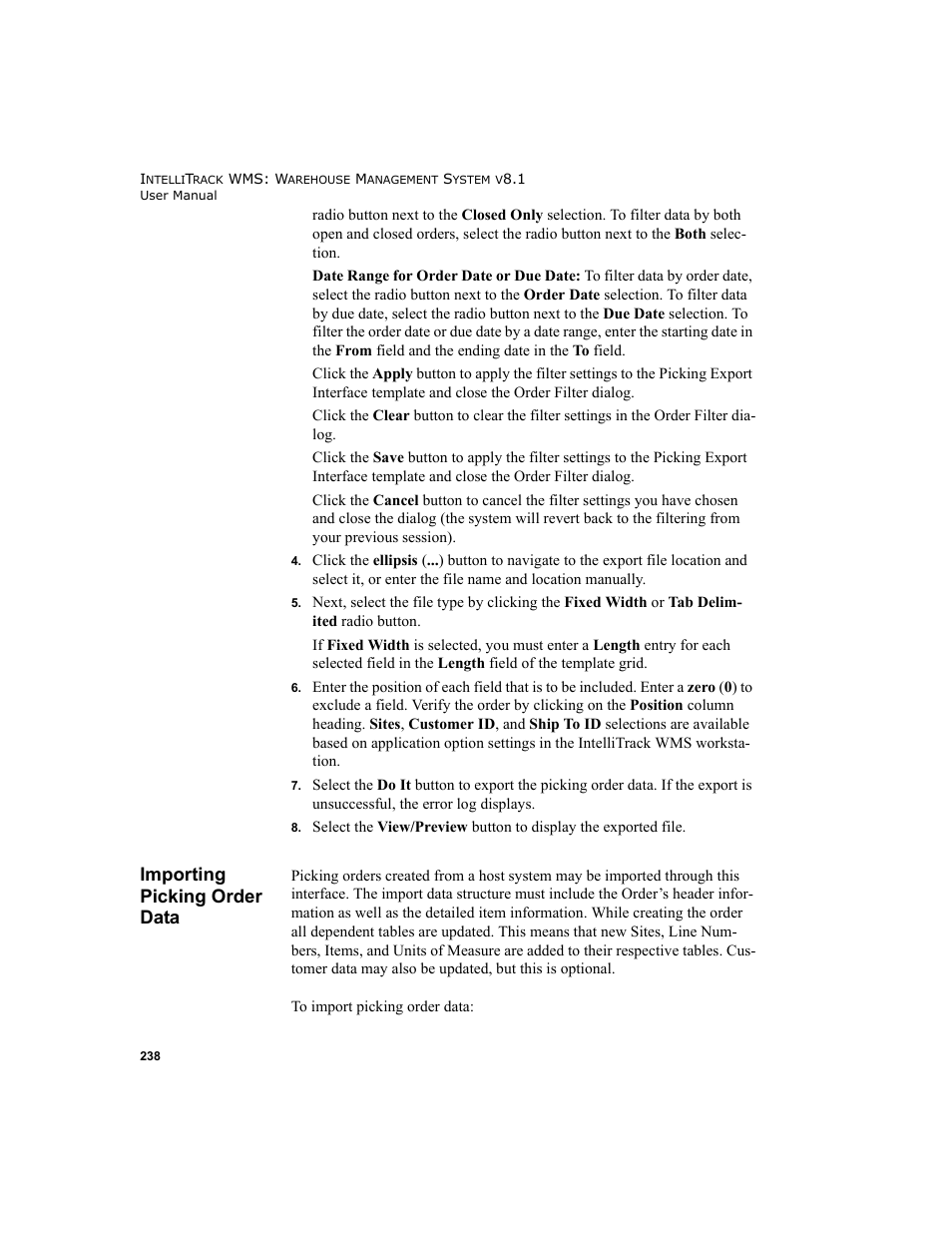 Importing picking order data | IntelliTrack WMS – Warehouse Management System User Manual | Page 264 / 466