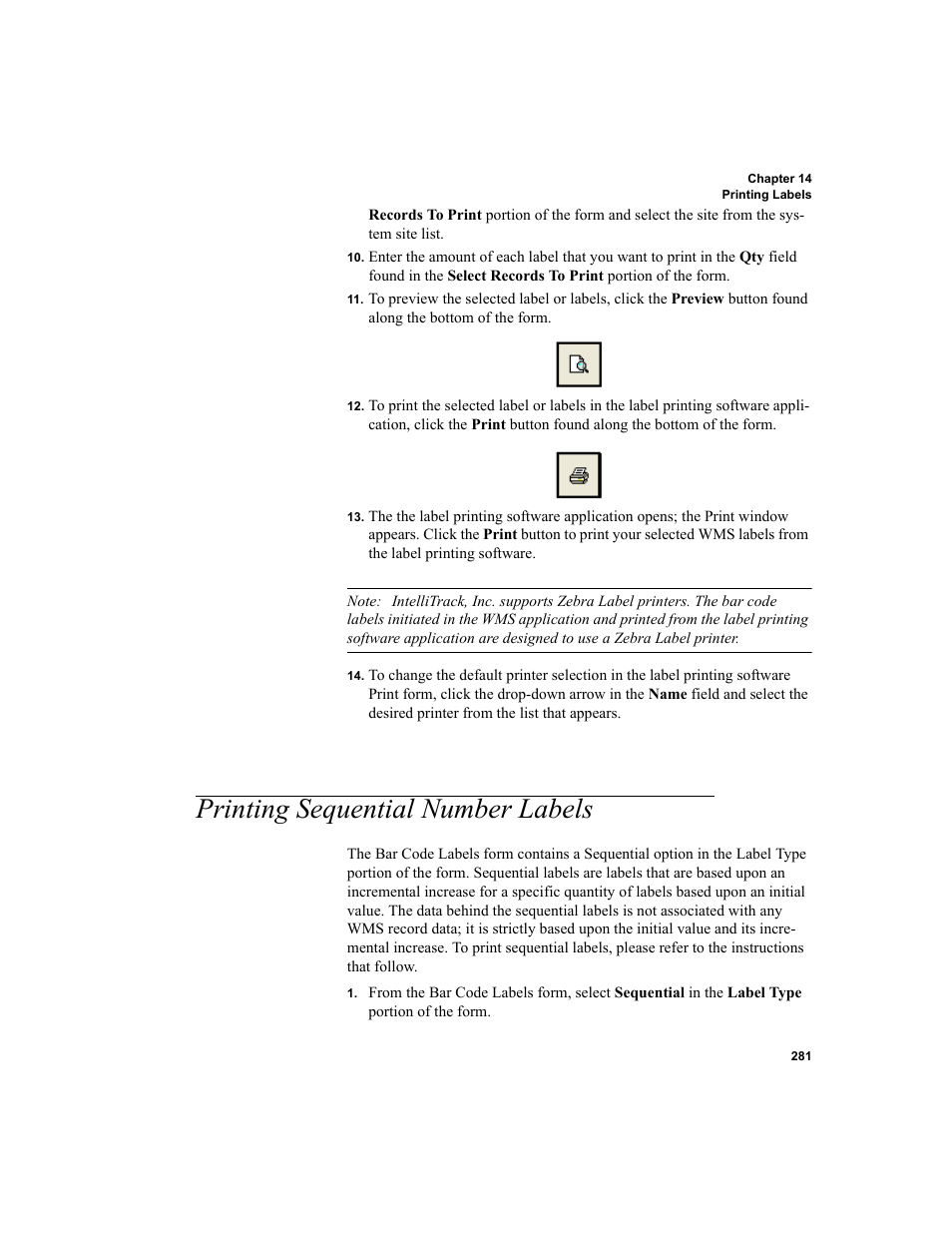 Printing sequential number labels | IntelliTrack WMS – Warehouse Management System User Manual | Page 307 / 466