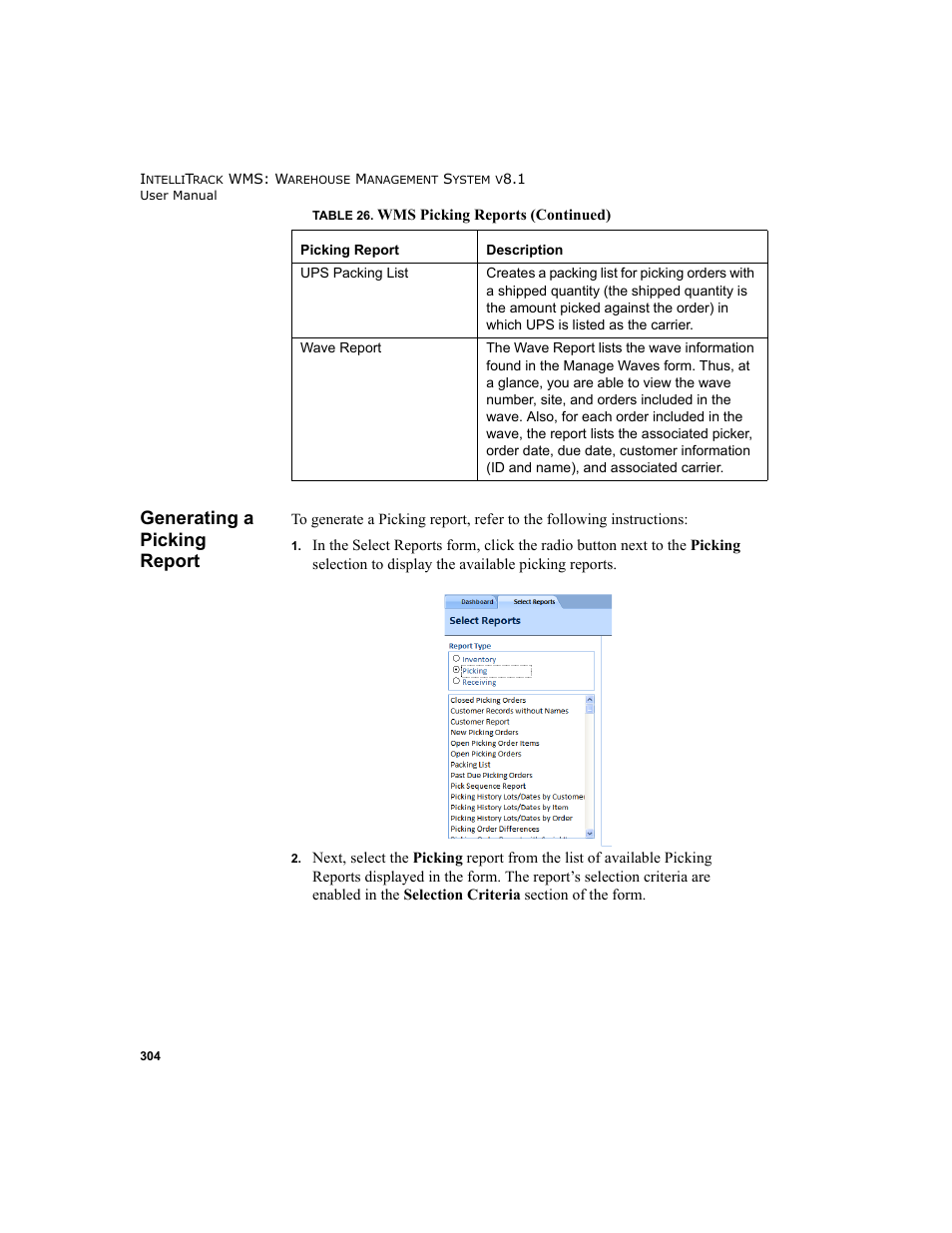 Generating a picking report | IntelliTrack WMS – Warehouse Management System User Manual | Page 330 / 466