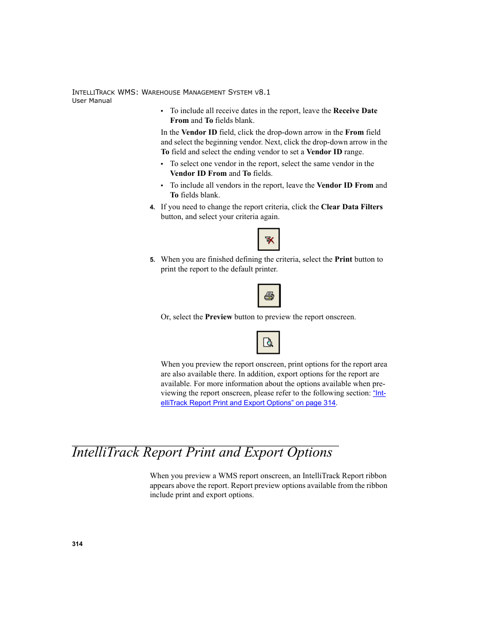 Intellitrack report print and export options | IntelliTrack WMS – Warehouse Management System User Manual | Page 340 / 466
