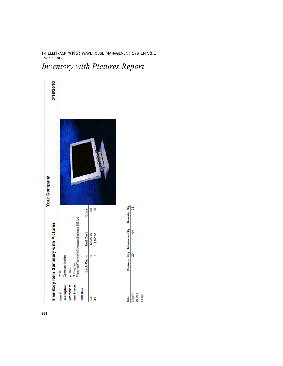 Inventory with pictures report | IntelliTrack WMS – Warehouse Management System User Manual | Page 394 / 466