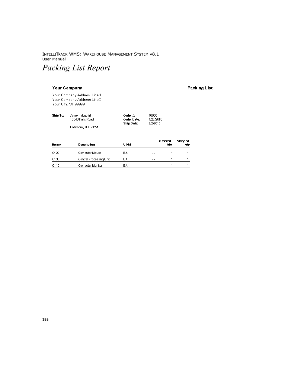 Packing list report | IntelliTrack WMS – Warehouse Management System User Manual | Page 414 / 466