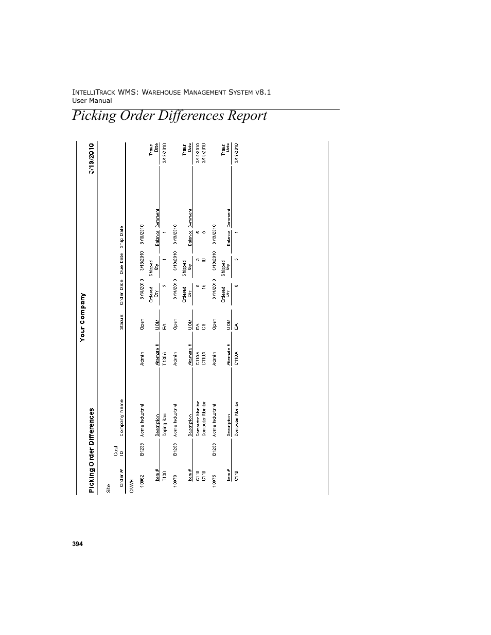 Picking order differences report | IntelliTrack WMS – Warehouse Management System User Manual | Page 420 / 466