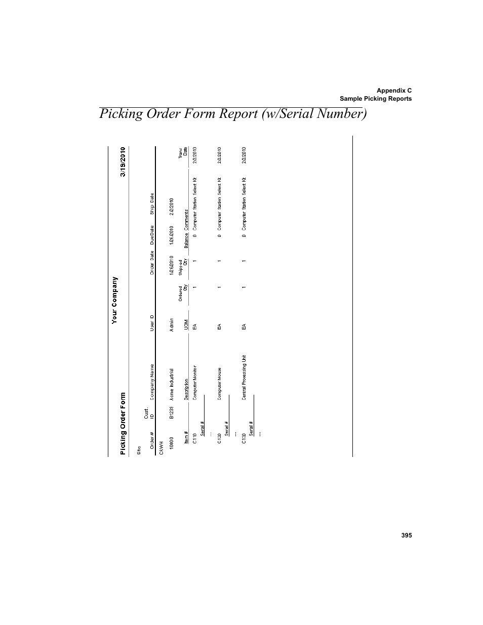 Picking order form report (w/serial number) | IntelliTrack WMS – Warehouse Management System User Manual | Page 421 / 466