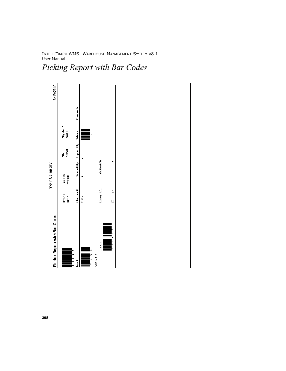 Picking report with bar codes | IntelliTrack WMS – Warehouse Management System User Manual | Page 424 / 466