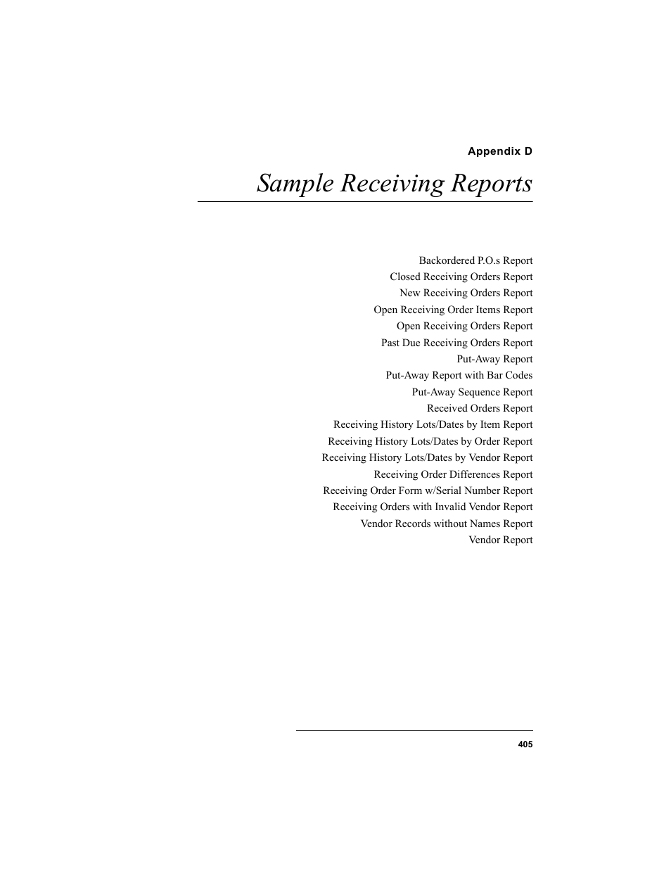 Appendix d, Sample receiving reports, Appendix d: sample receiving reports | IntelliTrack WMS – Warehouse Management System User Manual | Page 431 / 466