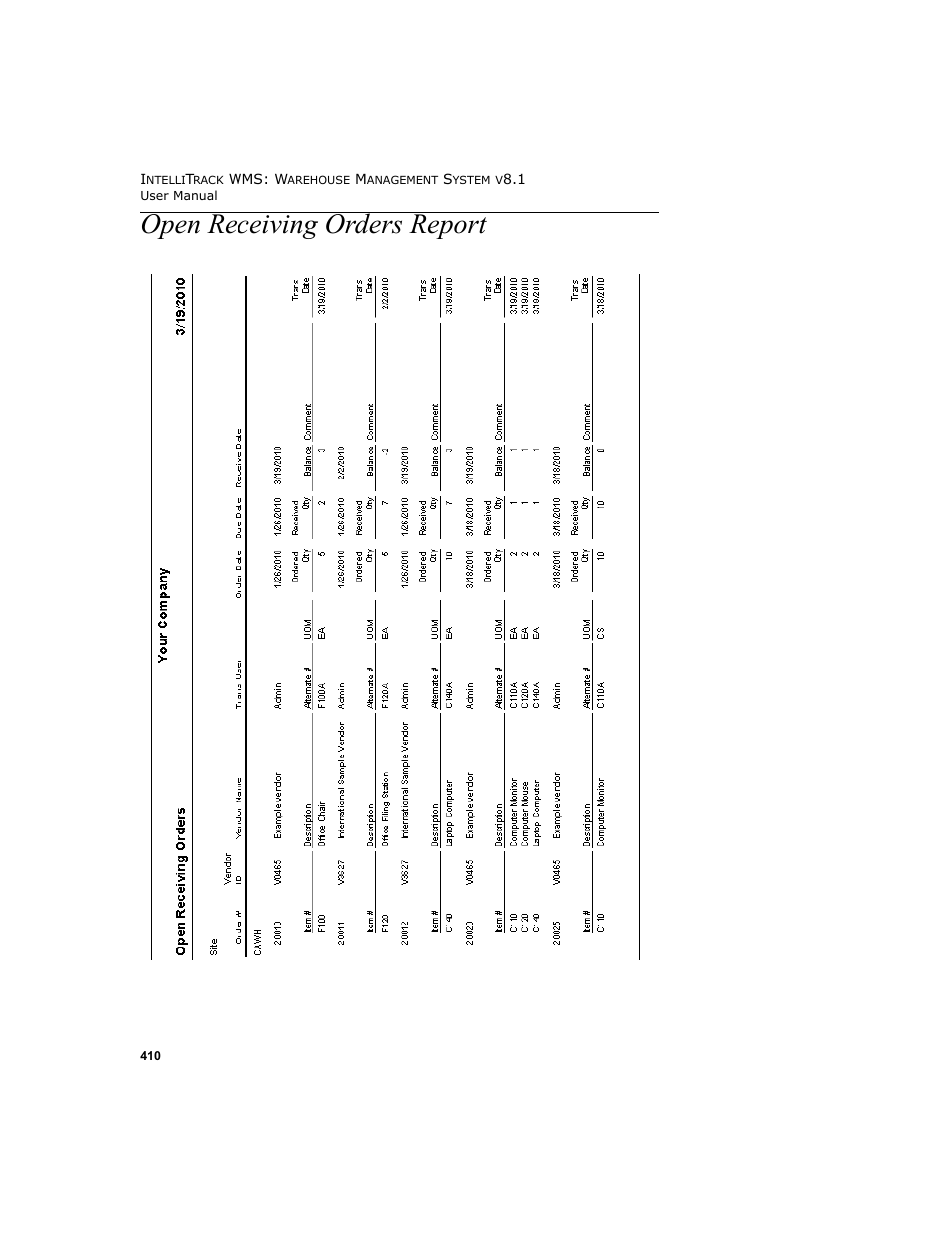 Open receiving orders report | IntelliTrack WMS – Warehouse Management System User Manual | Page 436 / 466