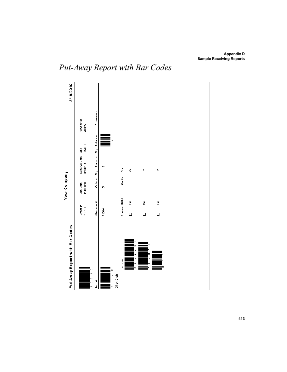 Put-away report with bar codes | IntelliTrack WMS – Warehouse Management System User Manual | Page 439 / 466