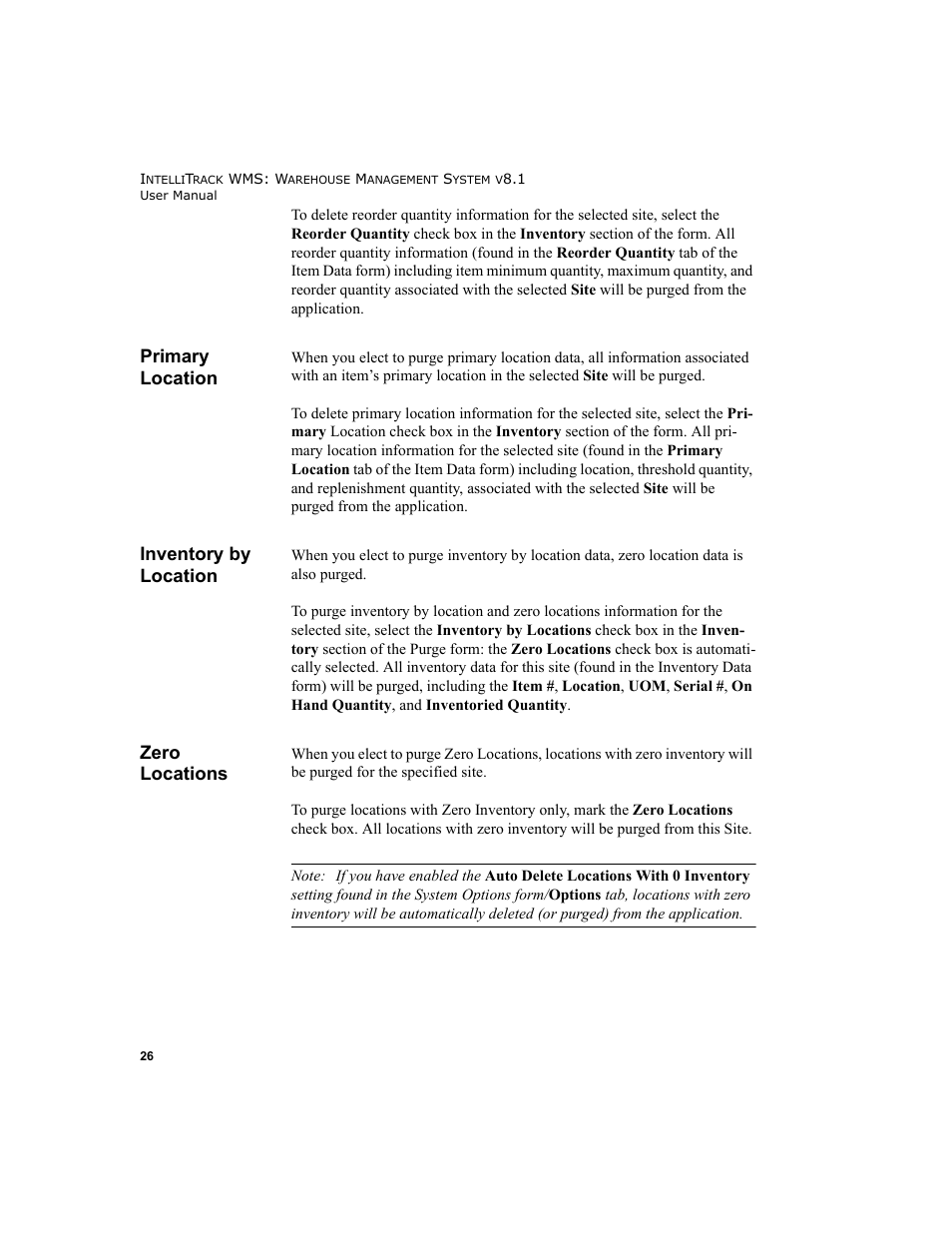Primary location, Inventory by location, Zero locations | IntelliTrack WMS – Warehouse Management System User Manual | Page 52 / 466