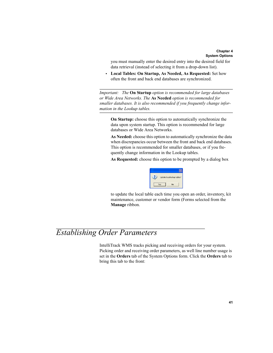 Establishing order parameters | IntelliTrack WMS – Warehouse Management System User Manual | Page 67 / 466