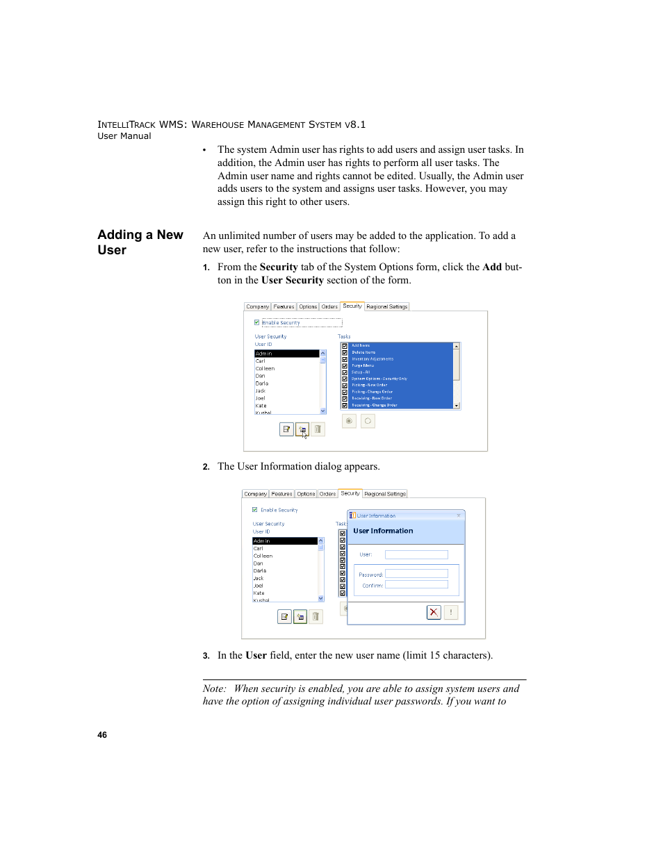 Adding a new user | IntelliTrack WMS – Warehouse Management System User Manual | Page 72 / 466