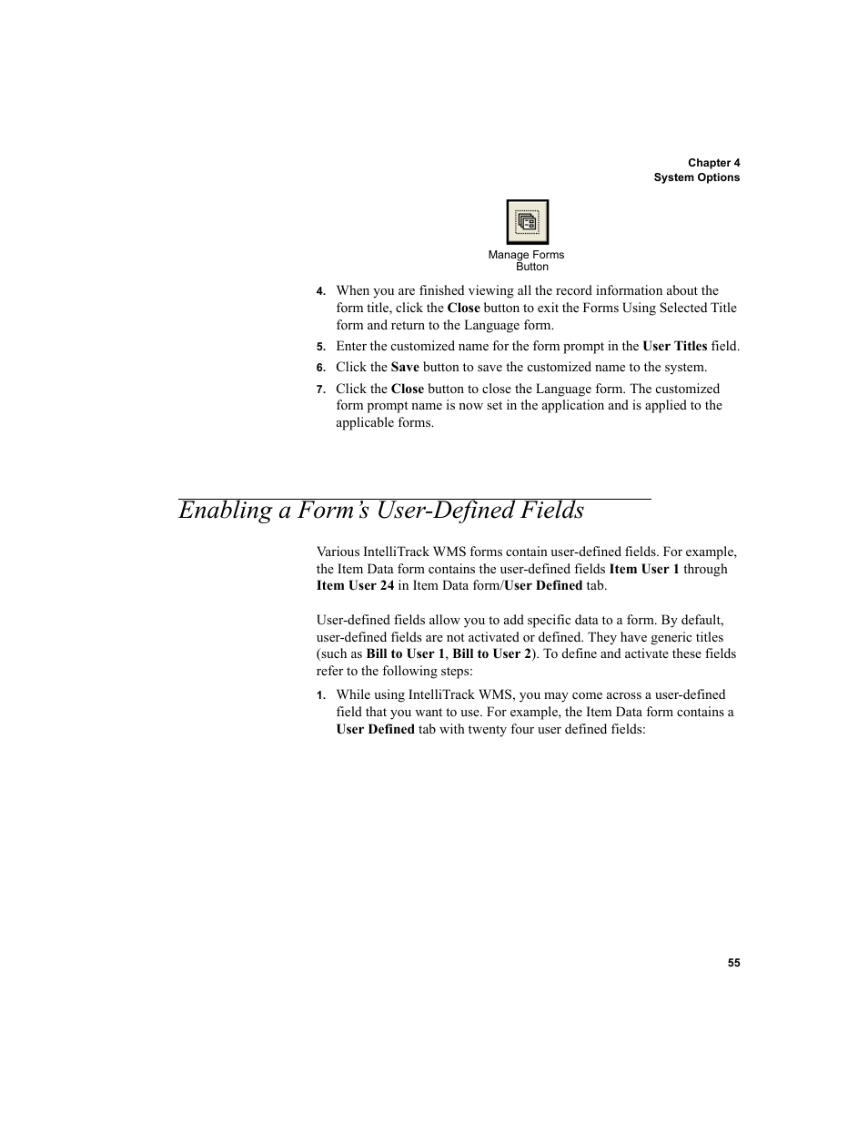 Enabling a form’s user-defined fields | IntelliTrack WMS – Warehouse Management System User Manual | Page 81 / 466