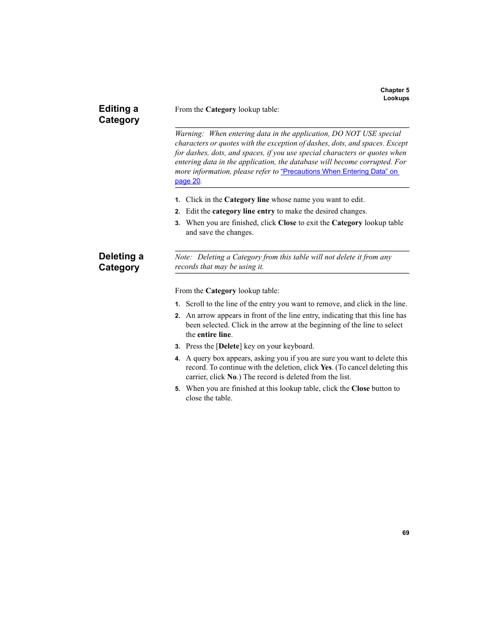 Editing a category, Deleting a category, Editing a category deleting a category | IntelliTrack WMS – Warehouse Management System User Manual | Page 95 / 466