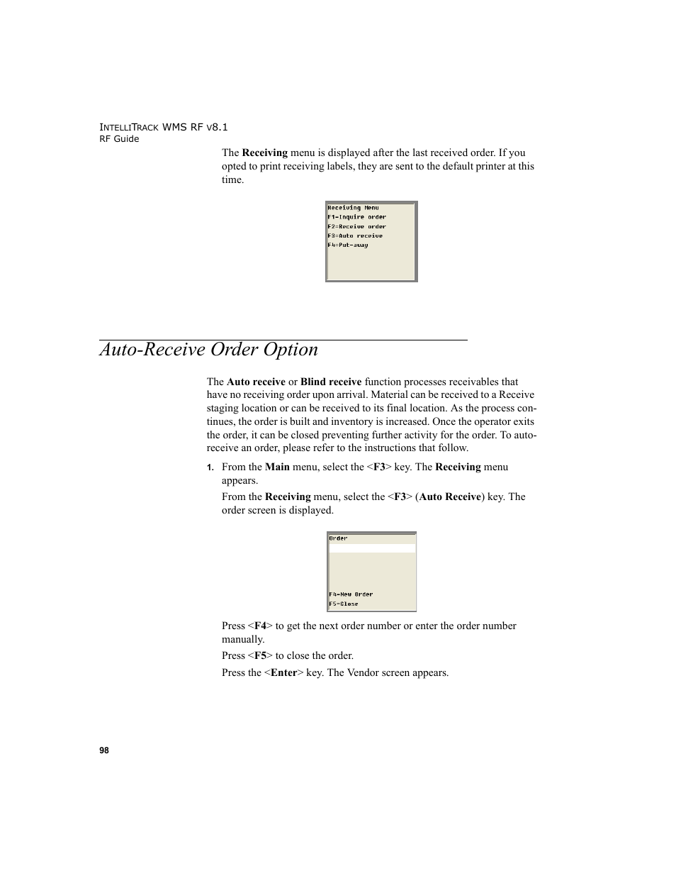 Auto-receive order option | IntelliTrack WMS – Warehouse Management System User Manual | Page 108 / 160