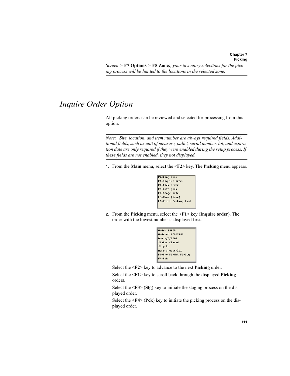 Inquire order option | IntelliTrack WMS – Warehouse Management System User Manual | Page 121 / 160