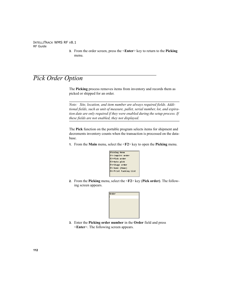 Pick order option | IntelliTrack WMS – Warehouse Management System User Manual | Page 122 / 160