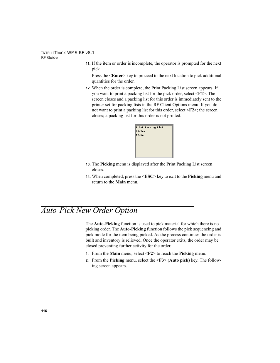 Auto-pick new order option, Auto-pick new order option” on | IntelliTrack WMS – Warehouse Management System User Manual | Page 126 / 160