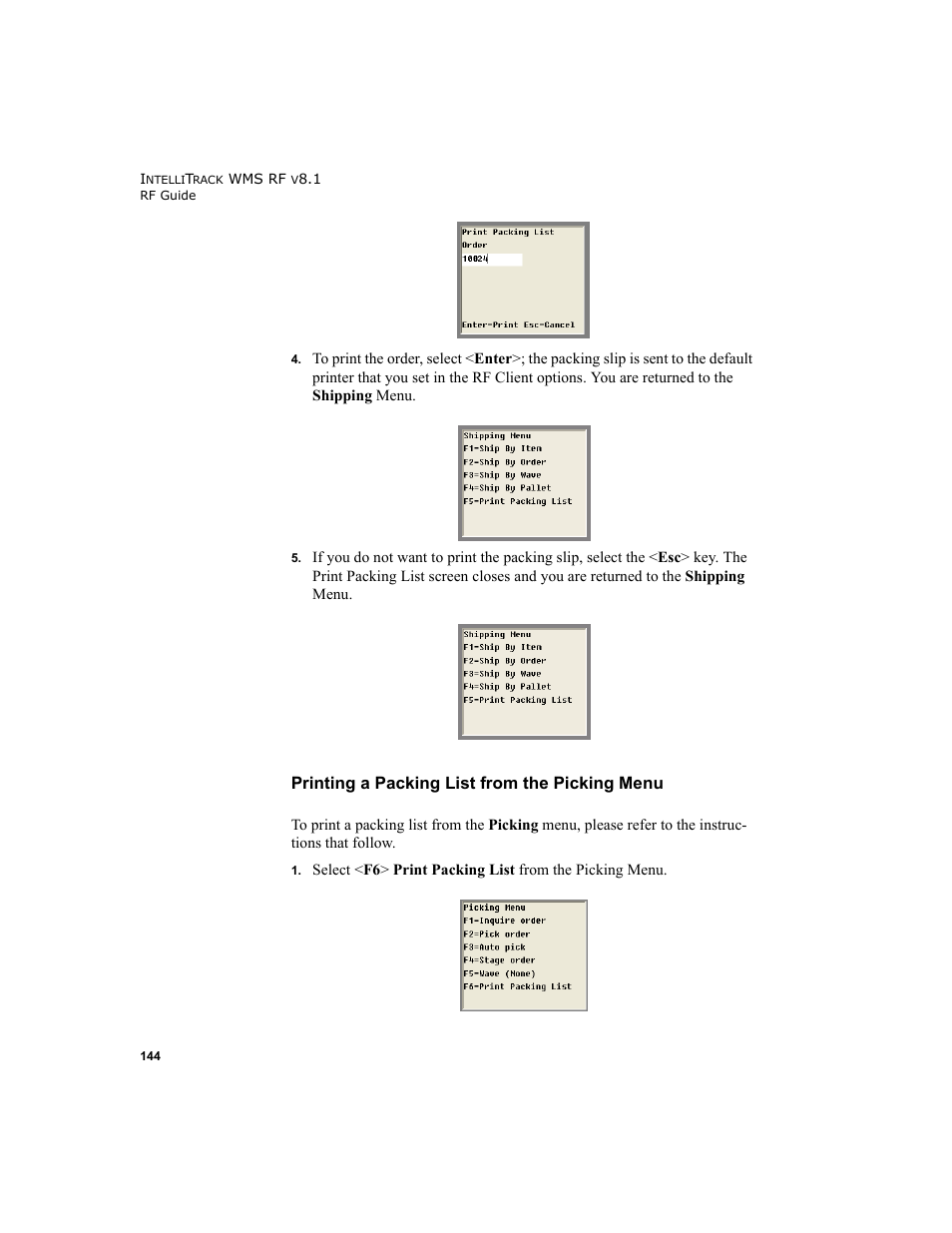 Printing a packing list from the picking menu | IntelliTrack WMS – Warehouse Management System User Manual | Page 154 / 160