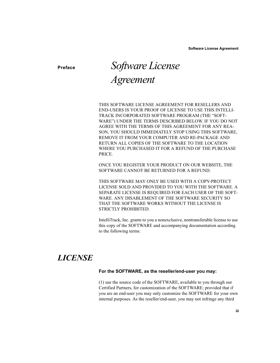 License, Software license agreement | IntelliTrack WMS – Warehouse Management System User Manual | Page 3 / 160