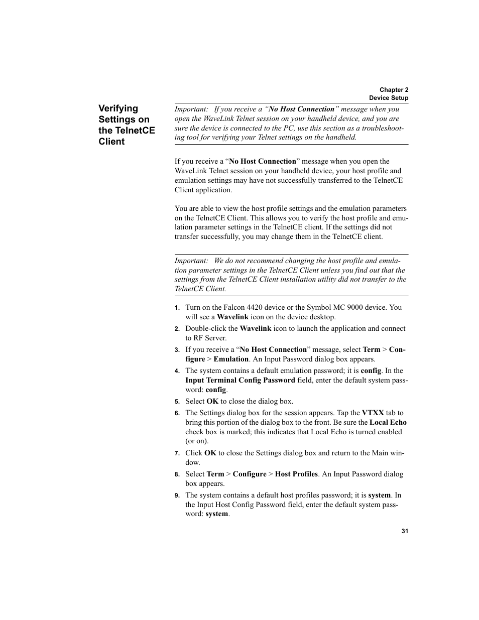 Verifying settings on the telnetce client | IntelliTrack WMS – Warehouse Management System User Manual | Page 41 / 160