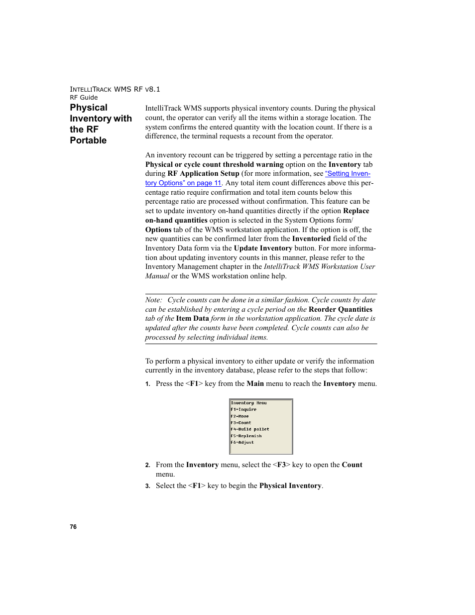 Physical inventory with the rf portable | IntelliTrack WMS – Warehouse Management System User Manual | Page 86 / 160