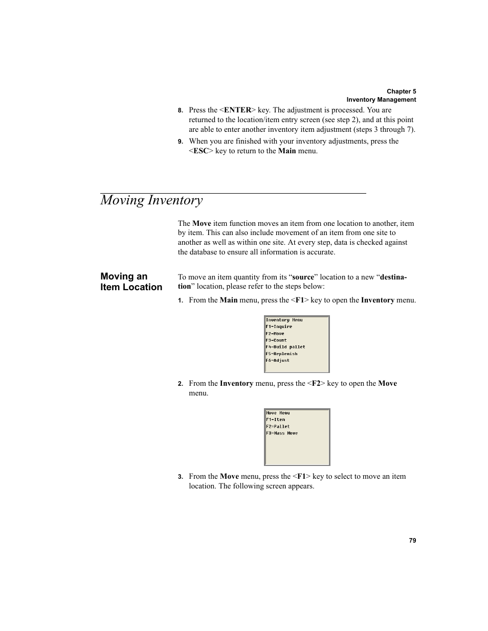 Moving inventory, Moving an item location | IntelliTrack WMS – Warehouse Management System User Manual | Page 89 / 160