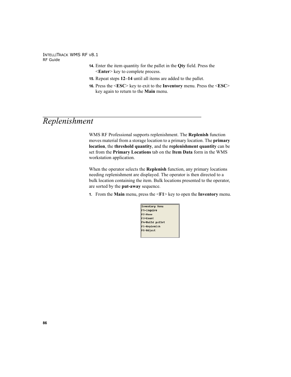 Replenishment | IntelliTrack WMS – Warehouse Management System User Manual | Page 96 / 160