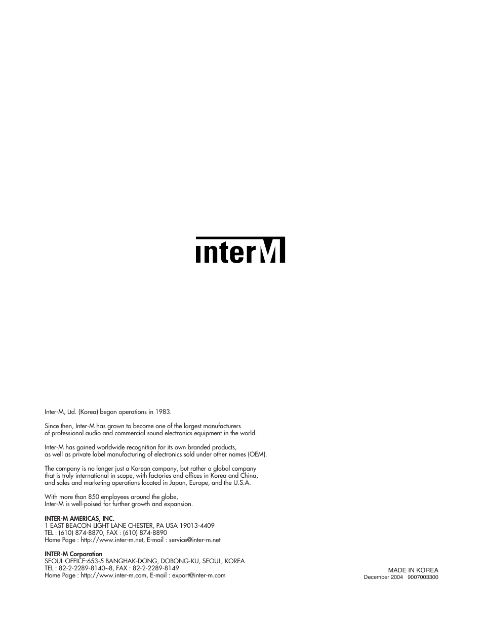 Inter-M HS-50 User Manual | 11 pages