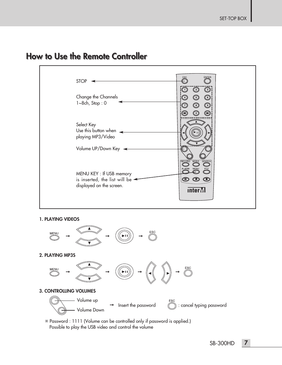 How to use the remote controller, Sb-300hd | Inter-M SB-300HD User Manual | Page 9 / 15