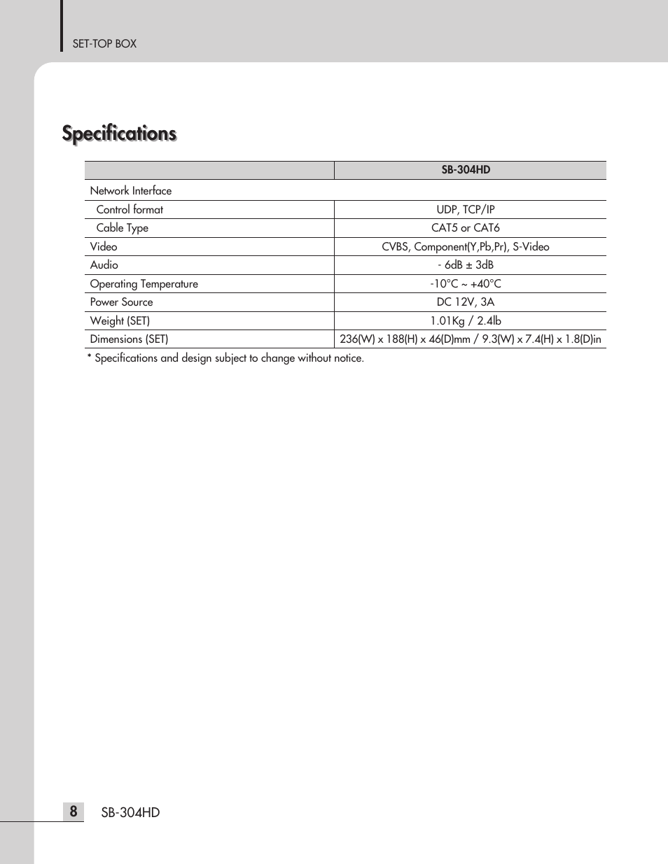 Specifications | Inter-M SB-304HD User Manual | Page 10 / 15
