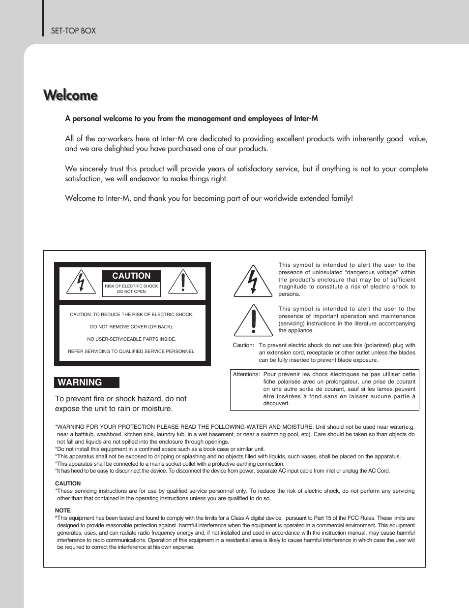 Welcome, Warning, Caution | Inter-M SB-304HD User Manual | Page 2 / 15