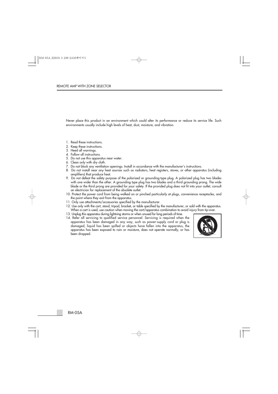 Important safety instructions, Installation | Inter-M RM-05A User Manual | Page 4 / 15
