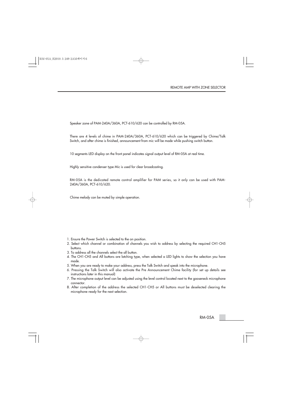 Features, Operating procedure | Inter-M RM-05A User Manual | Page 5 / 15