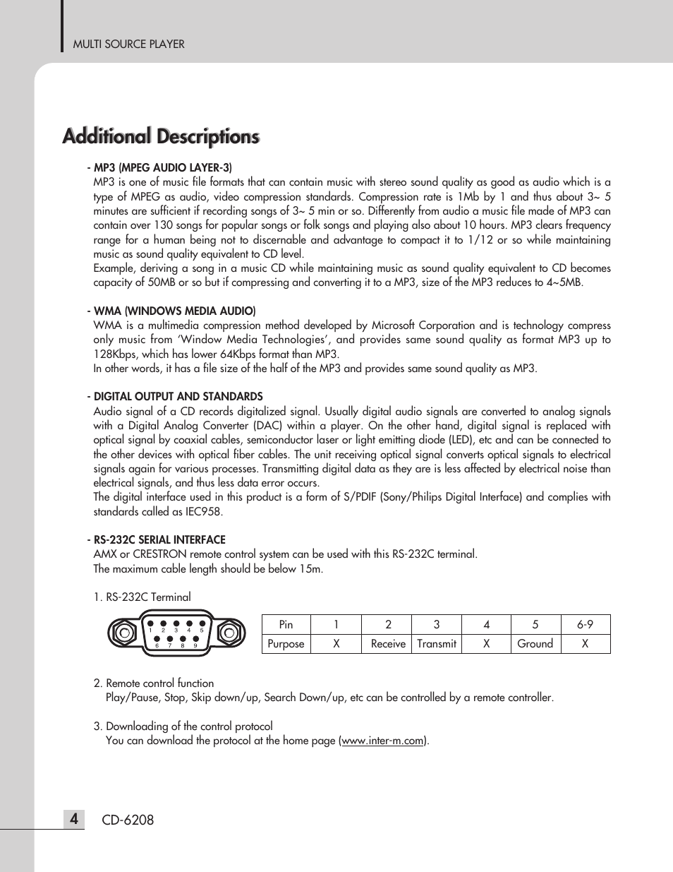 Additional descriptions | Inter-M CD-6208 User Manual | Page 6 / 28