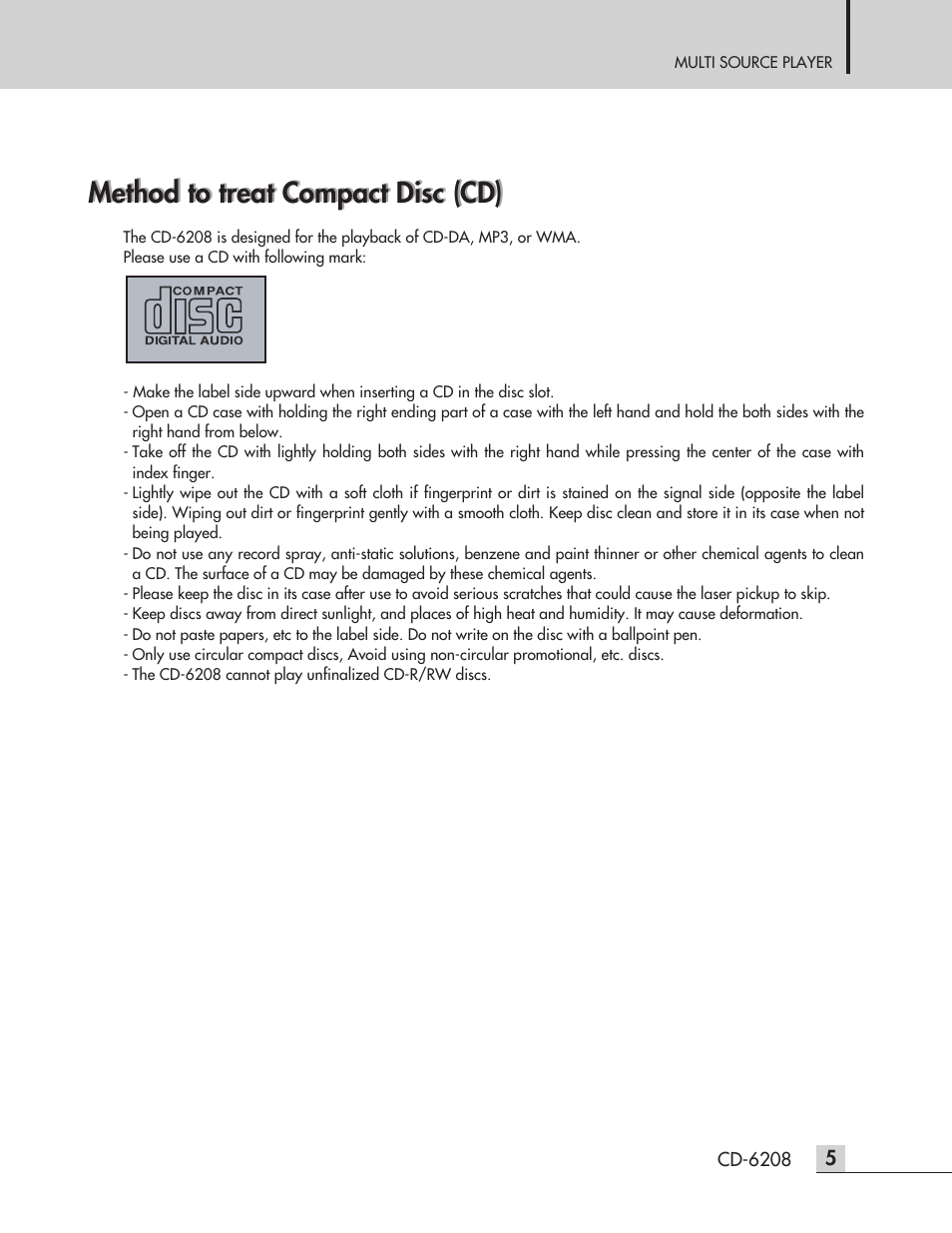 Method to treat compact disc (cd) | Inter-M CD-6208 User Manual | Page 7 / 28