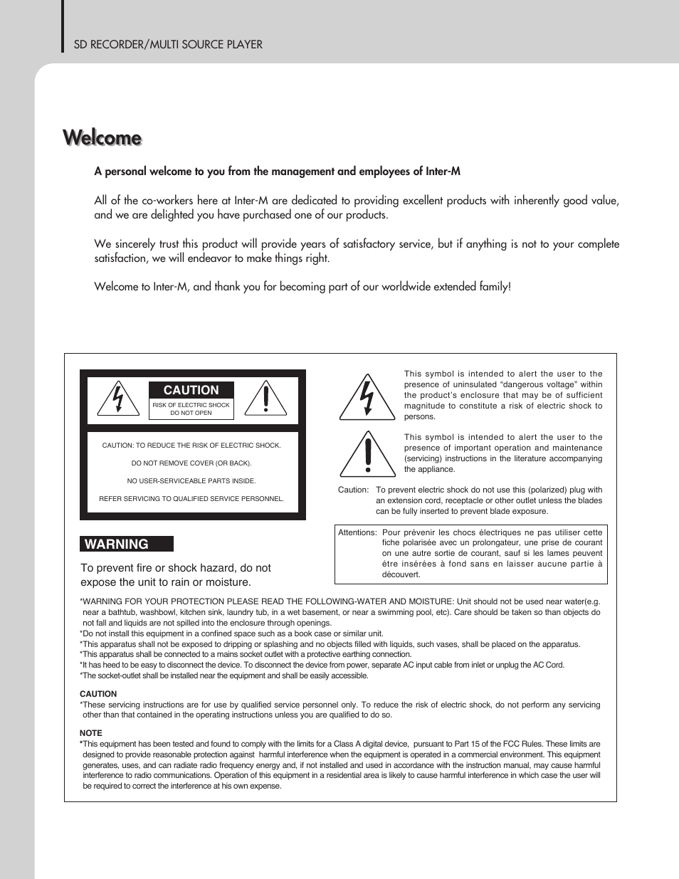 Welcome, Warning, Caution | Inter-M CDR-01 User Manual | Page 2 / 28