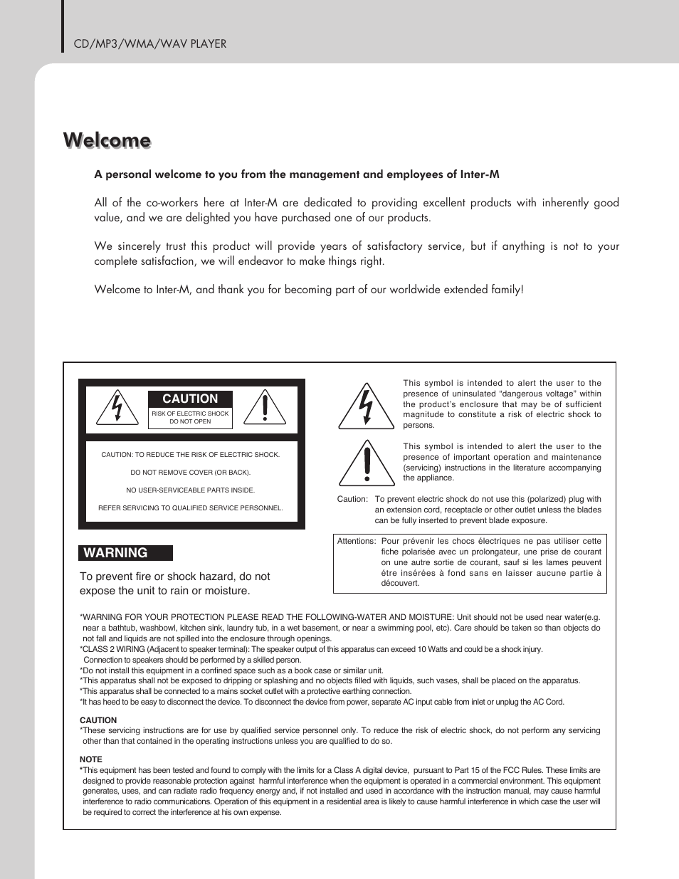 Welcome, Warning, Caution | Inter-M CD-610U User Manual | Page 2 / 20
