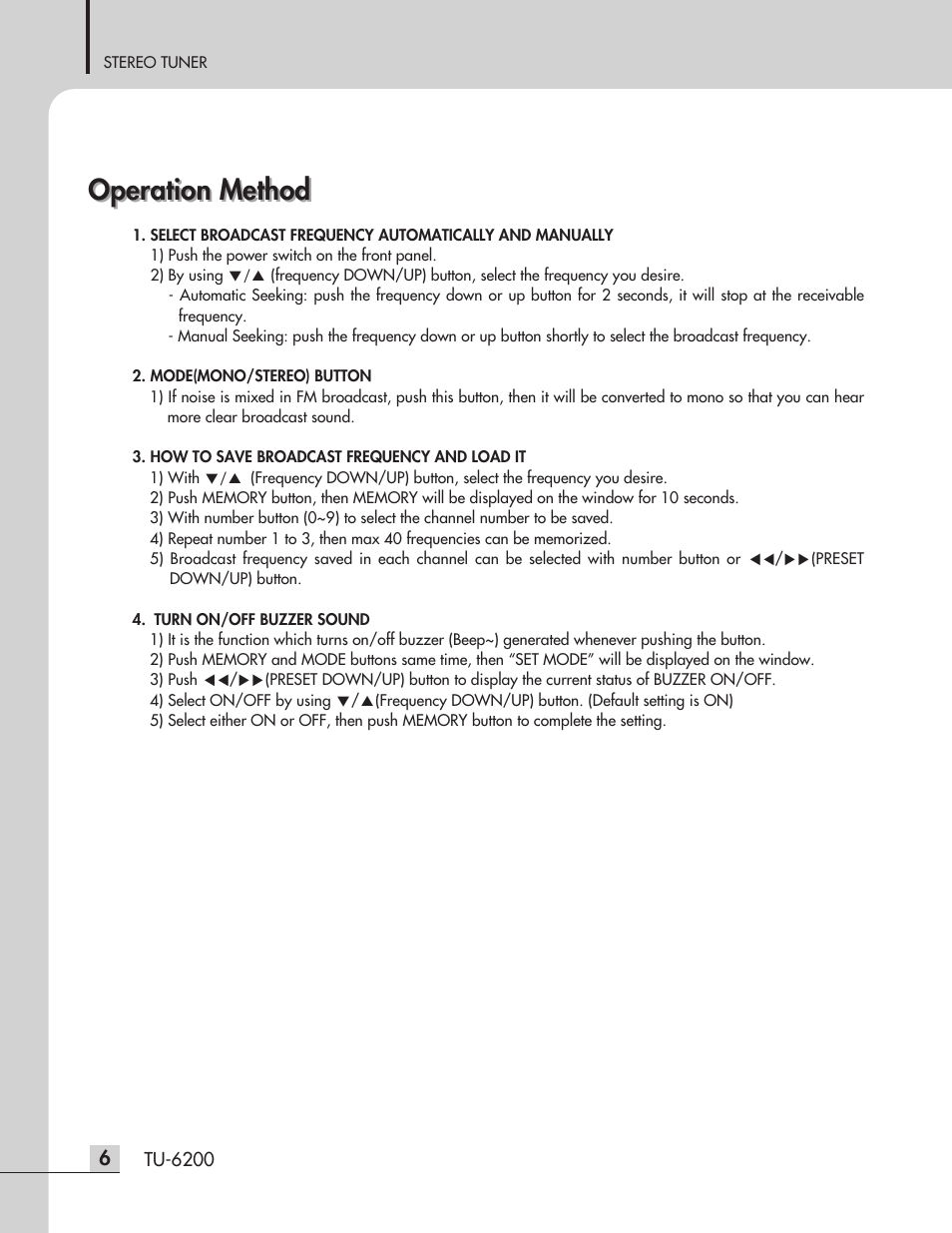 Operation method | Inter-M TU-6200 User Manual | Page 8 / 16