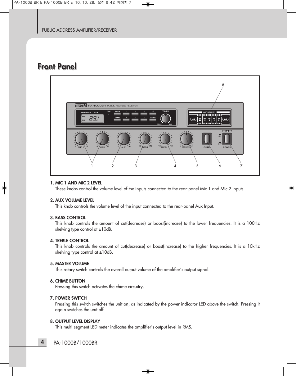 Front panel | Inter-M PA-1000B User Manual | Page 6 / 20