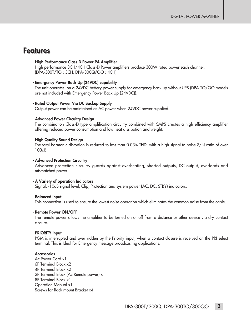 Features | Inter-M DPA-300QO User Manual | Page 5 / 20