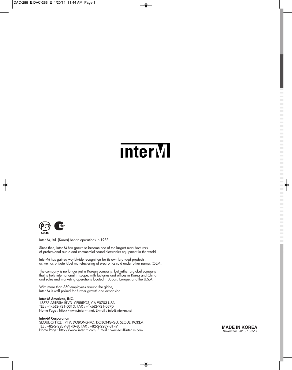 Inter-M DAC-288 User Manual | Page 16 / 16