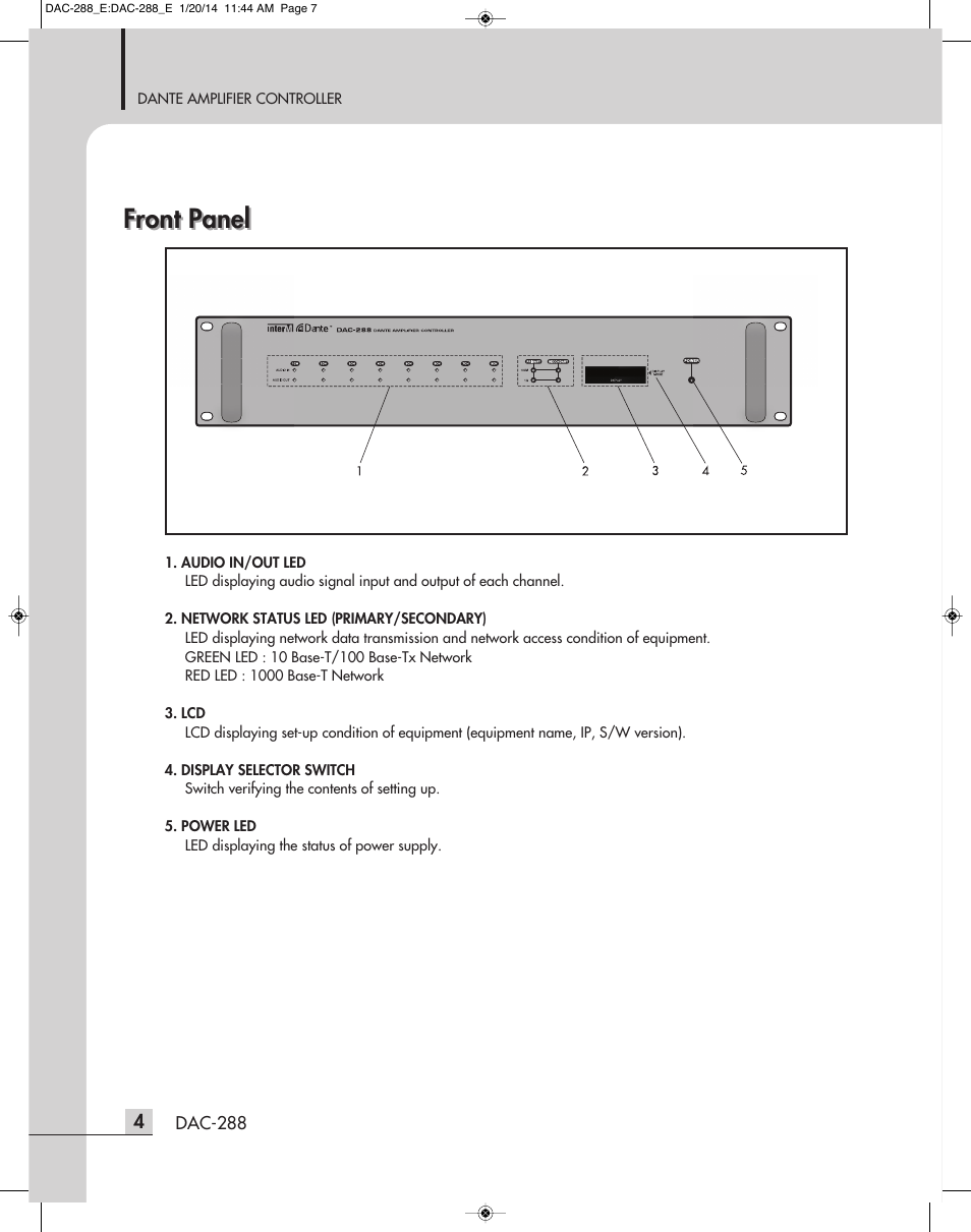 Front panel | Inter-M DAC-288 User Manual | Page 6 / 16